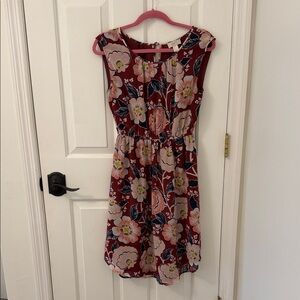 LOFT Floral Dress in Burgundy and Pink